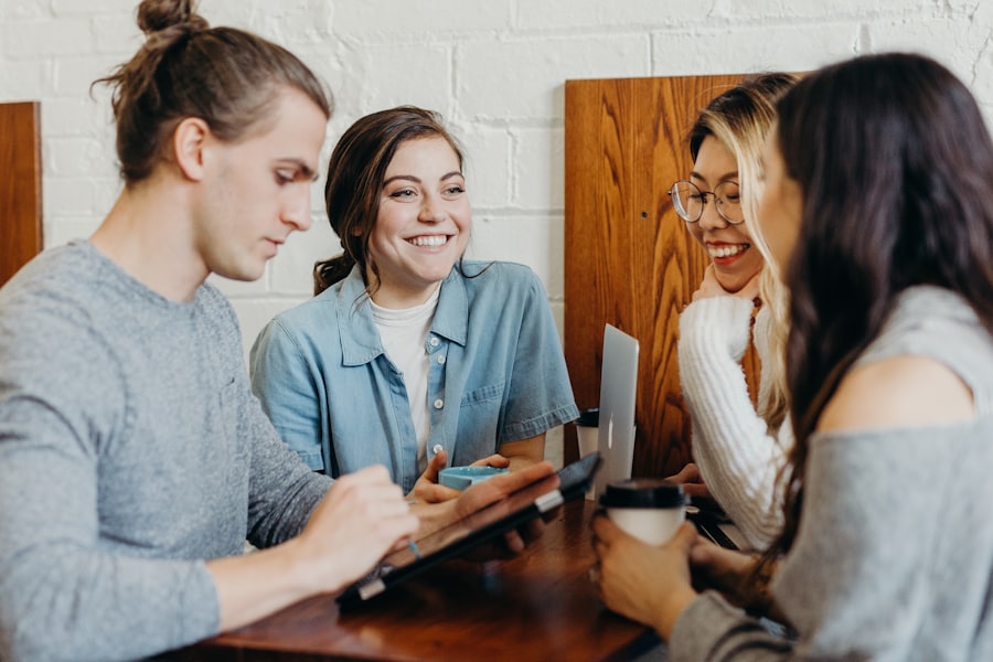 A team of colleagues working together around a table